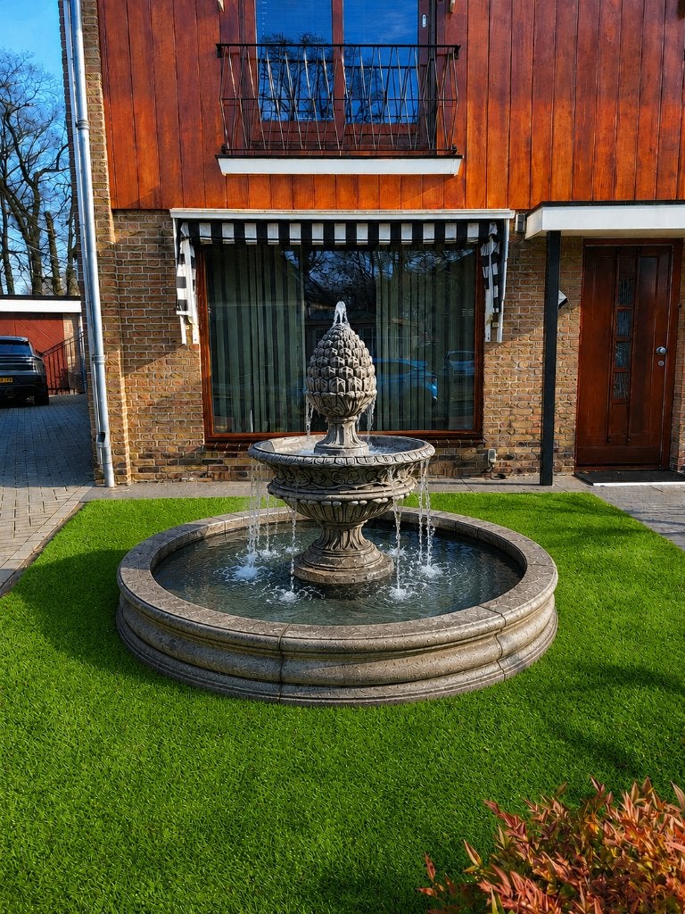 Fontein grote dennenappel met rand, Ophalen, Nieuw, Beton, Fontein