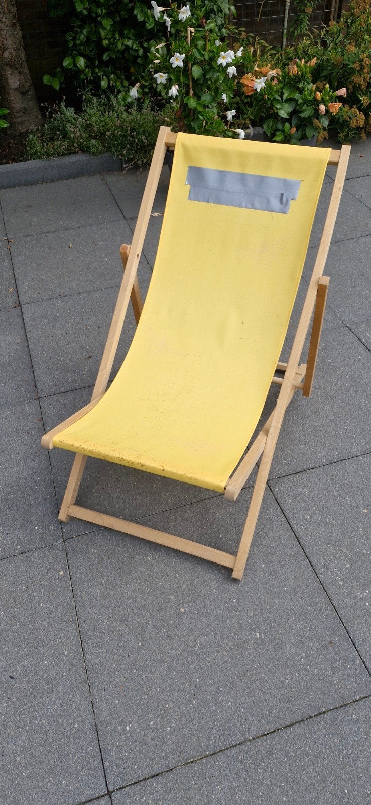 Gele strandstoel / ligstoel van hout, Ophalen, Gebruikt, Hout, Inklapbaar