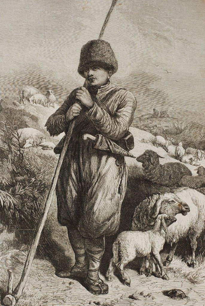 De Tartaarse Herder (De Krim) - Antieke gravure 19e eeuw, Dagelijks leven, 1800 - 1899, Verzenden, Gravure