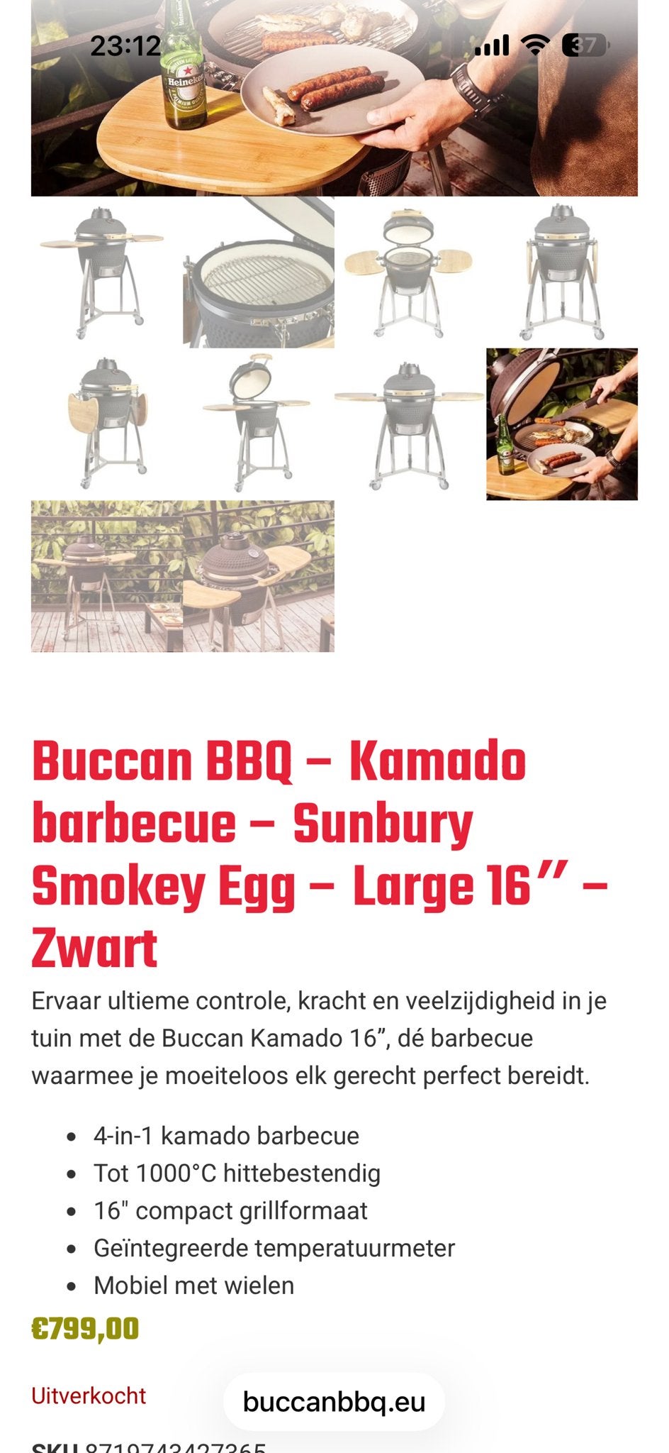 Buccan Kamado BBQ Sunbury Smokey Egg 16" Zwart, Tuin en Terras, Houtskoolbarbecues, Ophalen, Nieuw