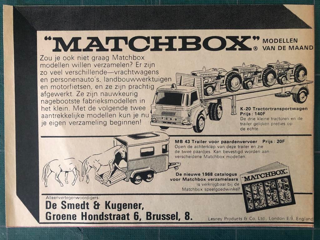 Matchbox Modellen: K-20 Tractortransportwagen & MB 43 Traile, Ophalen of Verzenden, 1960 tot 1980, Knipsel(s)