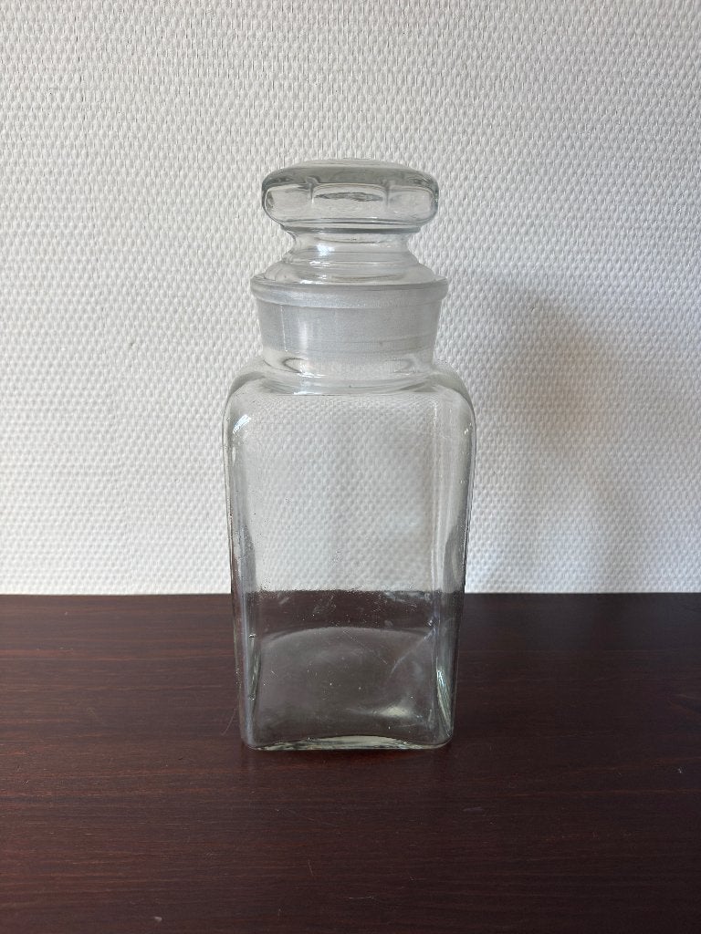 Antieke Brocante Glazen Snoeppot, Voorraadpot met Deksel, Ophalen of Verzenden