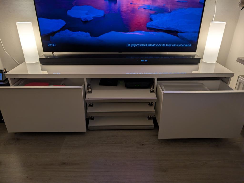 IKEA Besta tv-meubel wit hoogglans, Ophalen, Overige materialen, 150 tot 200 cm, Zo goed als nieuw