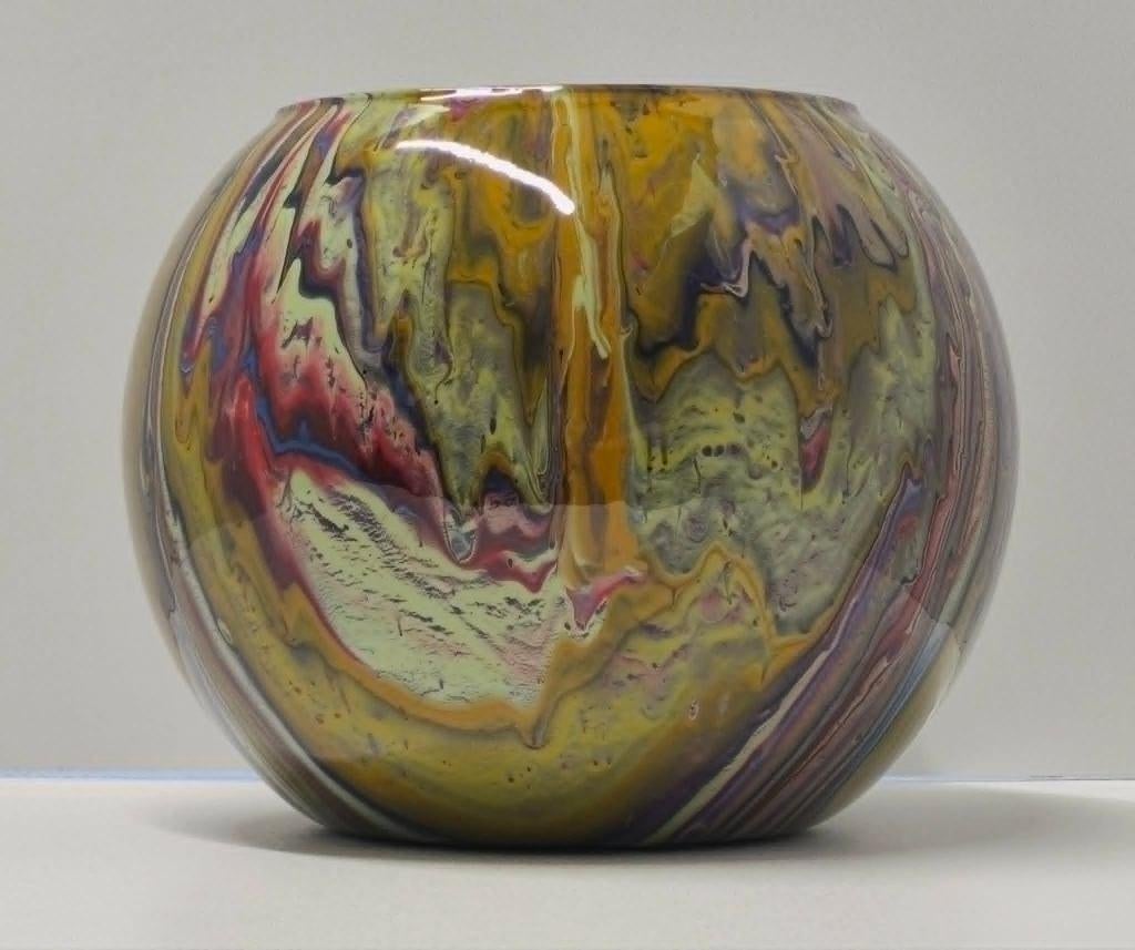 vaas gegoten uniek pouring art epoxy kunst handmade bolvaas, Overige kleuren, Ophalen of Verzenden, Minder dan 50 cm, Glas