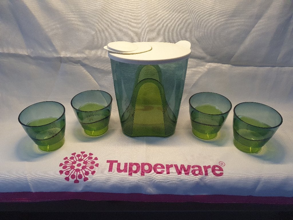 tupperware luxe set schenkkan met 4 glazen, Ophalen, Beker of Kan, Groen, 1700 ml