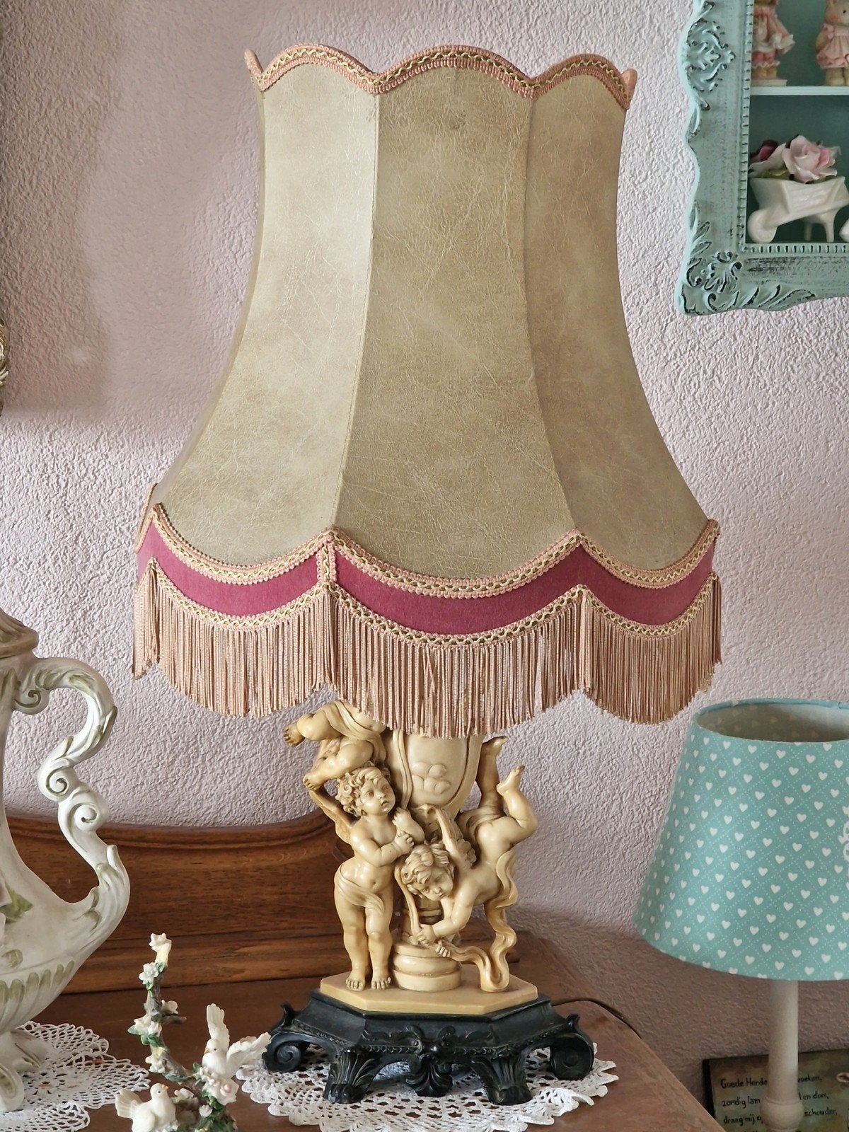 Mooie  A Santini lamp met engeltjes, 70cm hoog, 40cm breed, Ophalen of Verzenden, Zo goed als nieuw