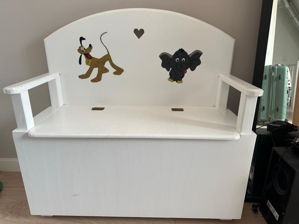 Witte kinderbank met opbergruimte (zelfgemaakt), Ophalen of Verzenden, Gebruikt, Overige typen