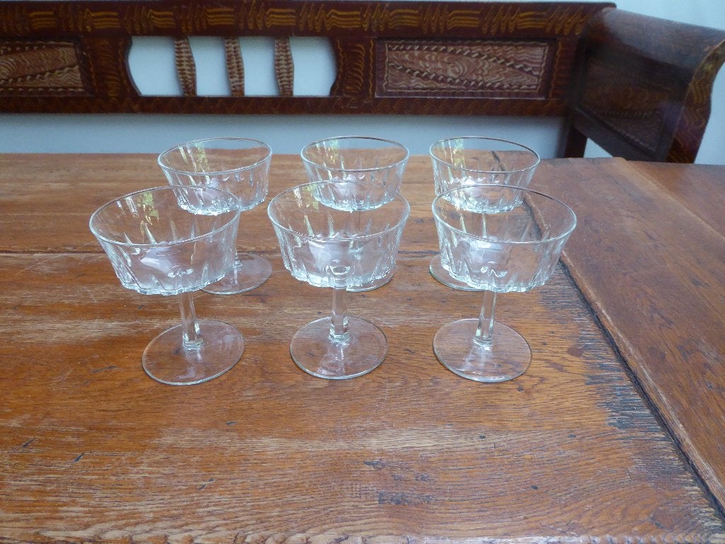 6 vintage kristallen champagnecoupes, Cristal d’arques (2), Antiek en Kunst, Antiek | Glas en Kristal, Ophalen of Verzenden