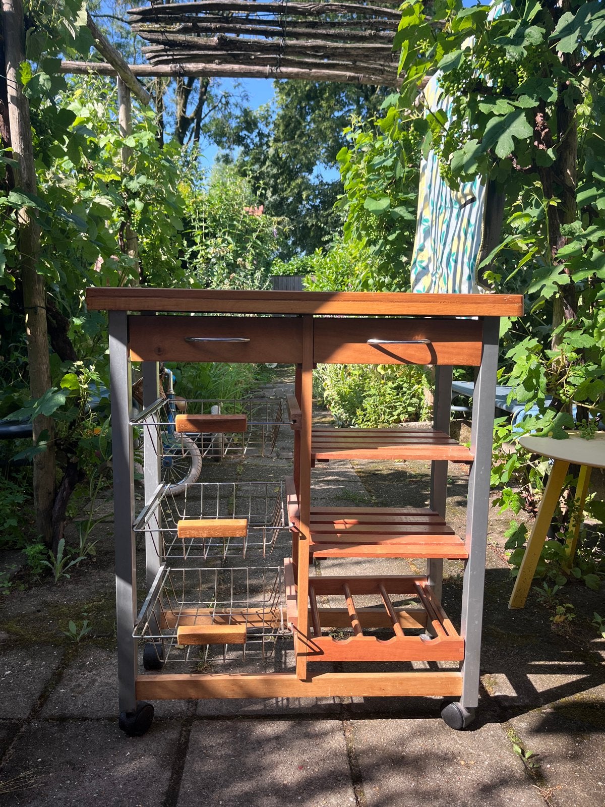 Vintage Keukentrolley met lades, manden en wijnrek, Ophalen, Gebruikt, Hout, Keukentrolley