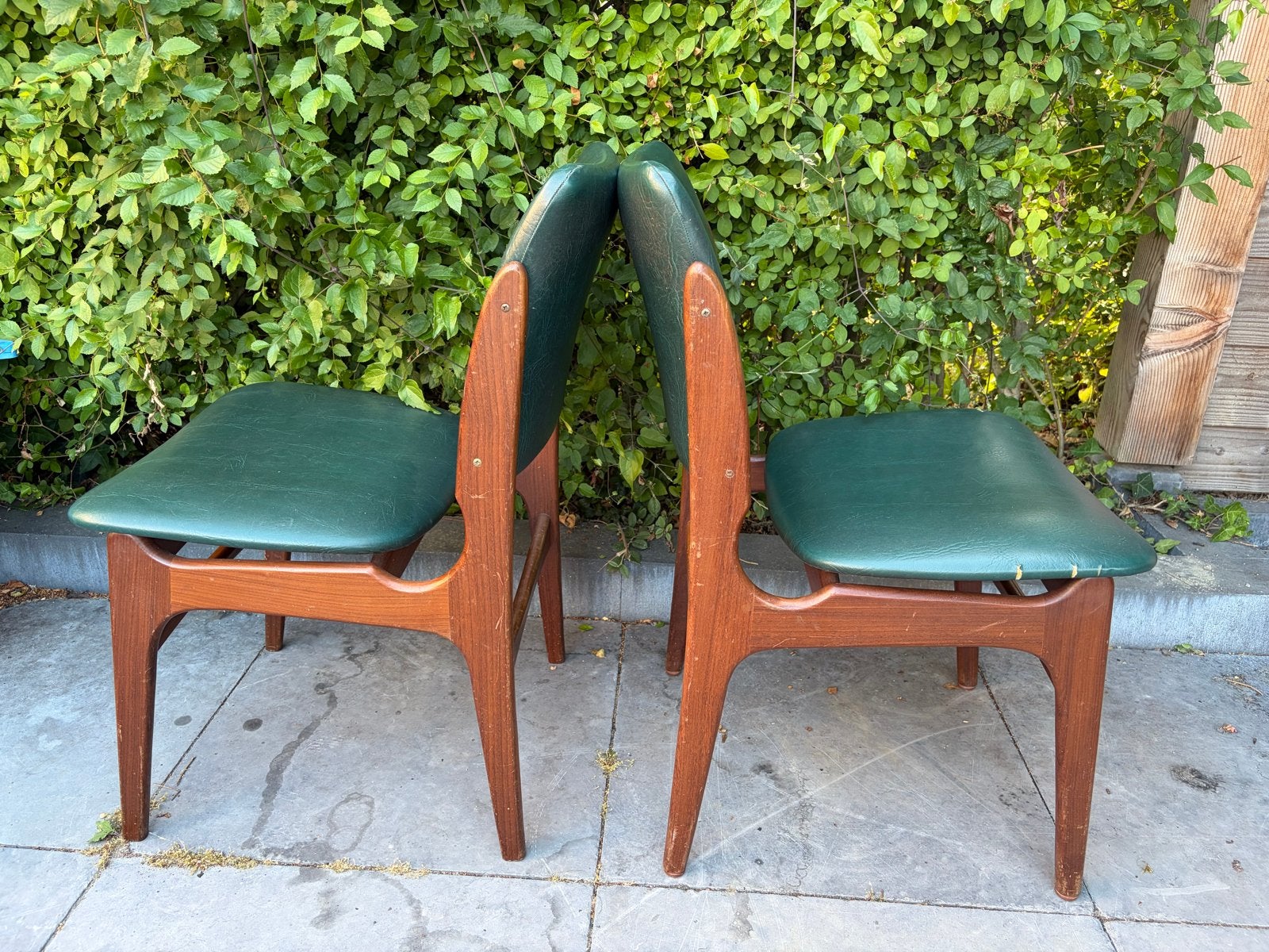 2 Vintage Deense Design Stoelen Erik Buch  teak/Groen, Ophalen