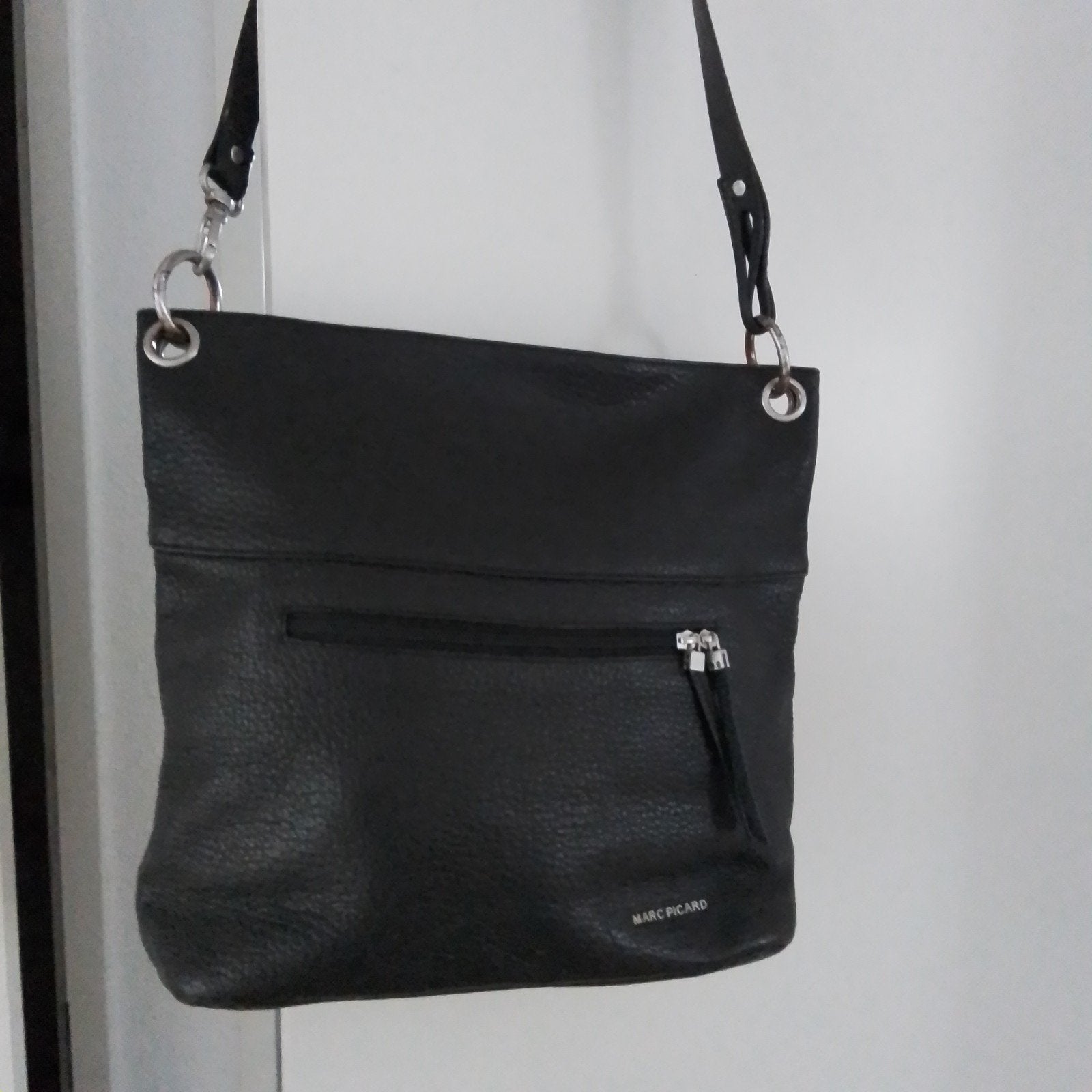zwarte leren Mark Picard schouder tas, Ophalen of Verzenden, Zo goed als nieuw, Zwart