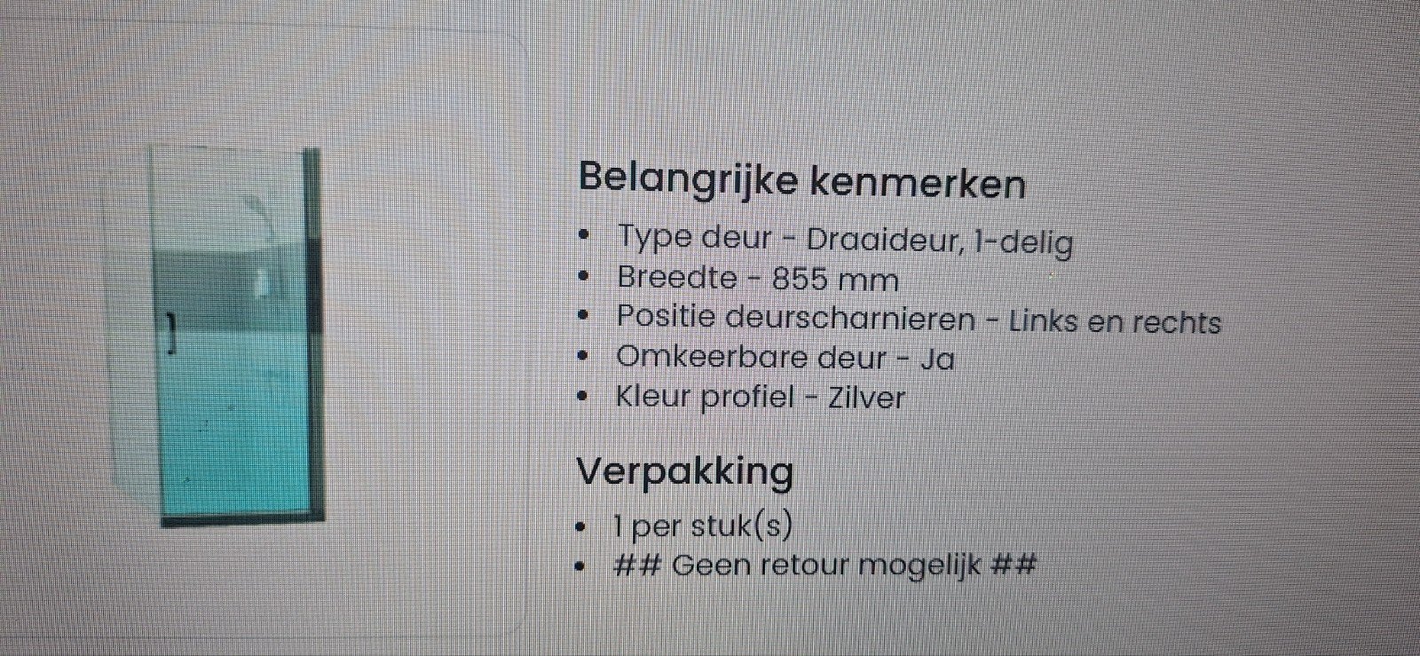 Novellini Douchedeur Draaideur 1-delig 855 mm, Doe-het-zelf en Verbouw, Ophalen, 80 tot 100 cm, Overige typen, Nieuw