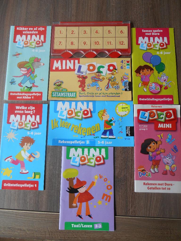 Miniloco blokjesdoos met 7 boekjes Mini Loco, Ophalen of Verzenden, Gebruikt, Puzzelen