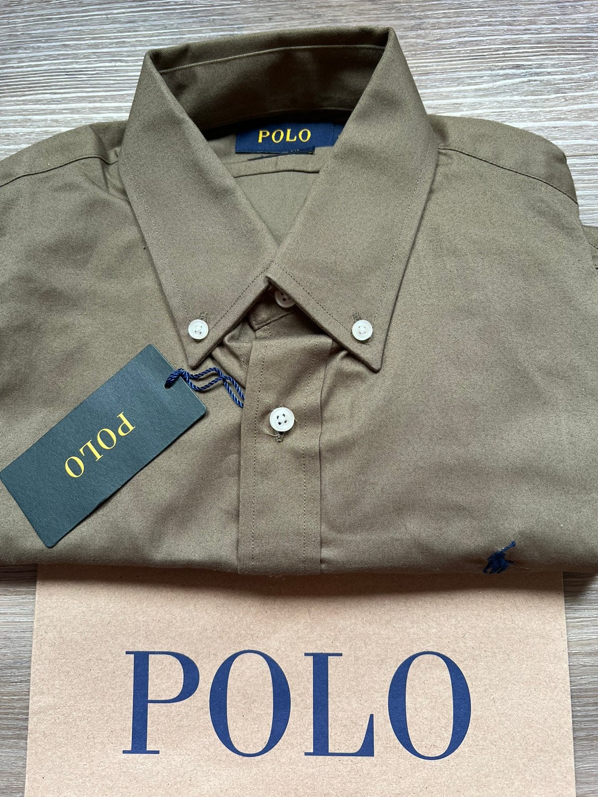 Ralph Lauren Polo blouse khaki maat 15,5-33 nieuw, Kleding | Heren, Overhemden, Ophalen of Verzenden, Nieuw, Groen, Halswijdte 41/42 (L)