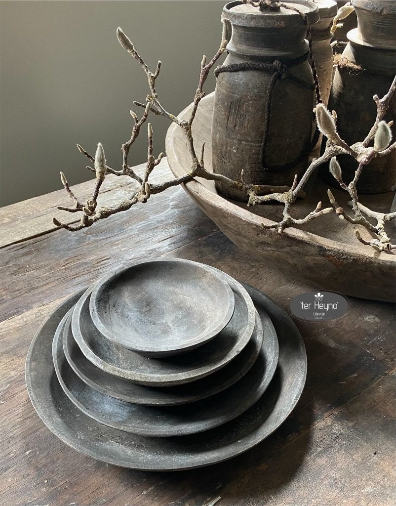 Houten schaaltjes set van 5 Aura Peeperkorn hout stoer sober, Schaal, Verzenden, Rond, Nieuw