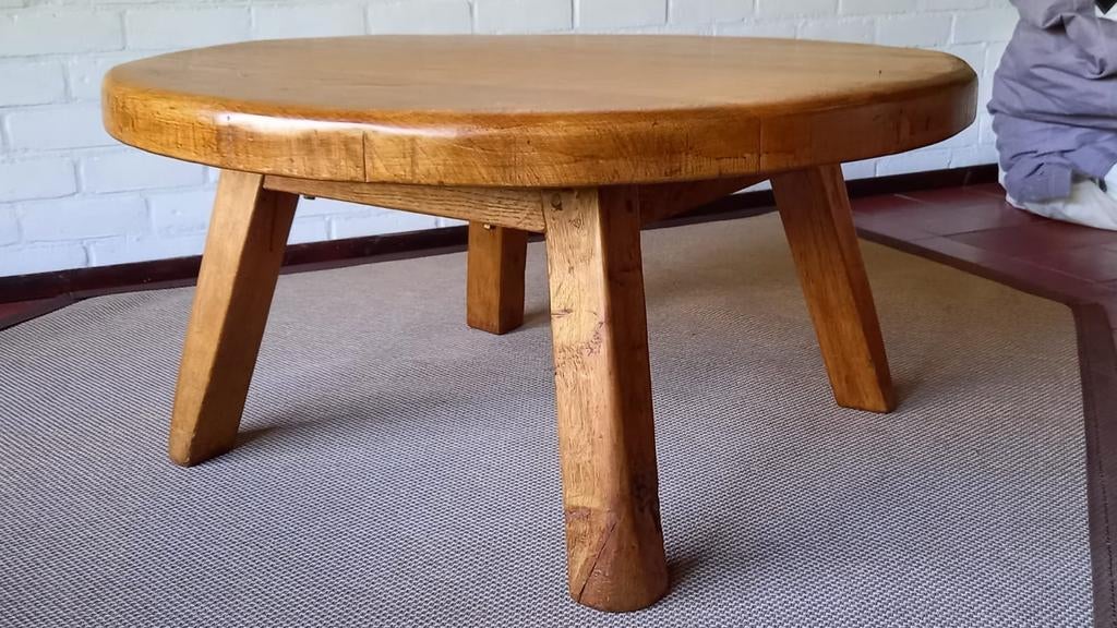 Massief houten ronde salontafel, Ophalen, Gebruikt, 50 tot 100 cm, Rond