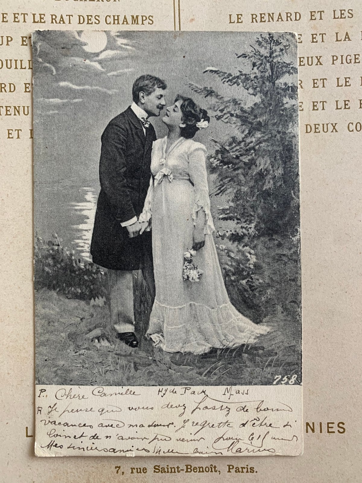 1906 Romantiek volle maan - kaart Amerika-Frankrijk (RR), Ophalen of Verzenden, Voor 1920, Gelopen, Overige thema's