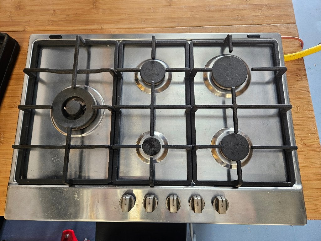 Whirlpool AKR 3291/IX 5-pits inbouw gaskookplaat RVS 73x51cm, Witgoed en Apparatuur, Kookplaten, Ophalen, Gebruikt, Inbouw, Gas