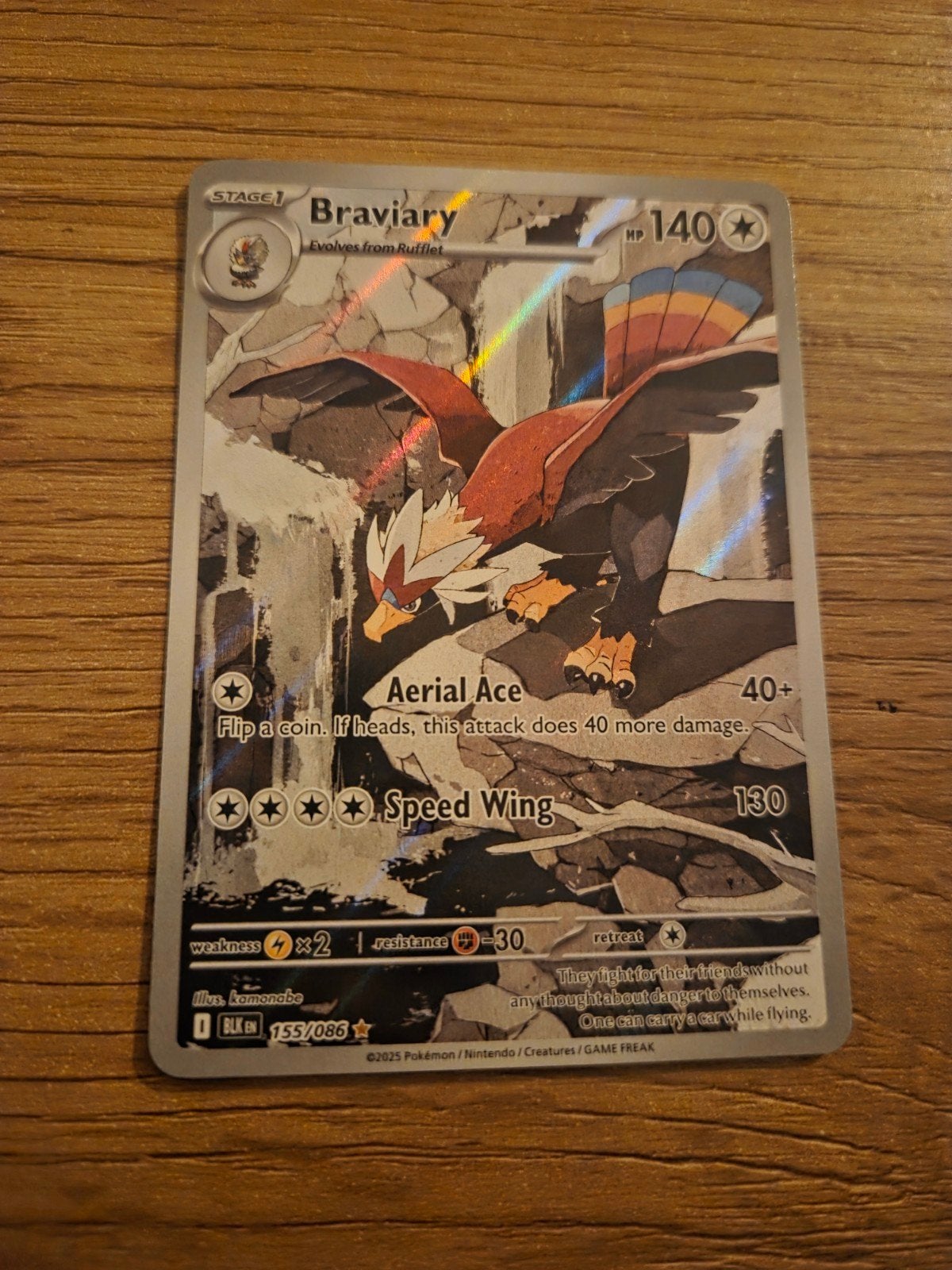 pokemon blk Braviary 155, Ophalen of Verzenden, Zo goed als nieuw, Losse kaart, Foil