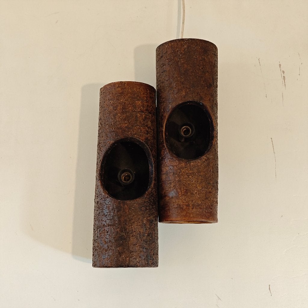 Vintage keramiek 'Boomschors' muurlamp, Huis en Inrichting, Lampen | Wandlampen, Met schakelaar, Gebruikt, Up-/downlighter, Bruin
