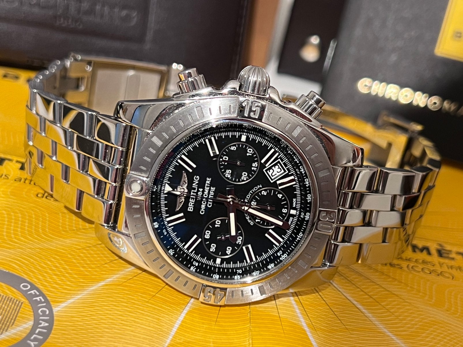 Breitling Chronomat 44 Special Edition 2017 Full Set AB0115, Sieraden, Tassen en Uiterlijk, Horloges | Heren, Ophalen, Staal, Staal