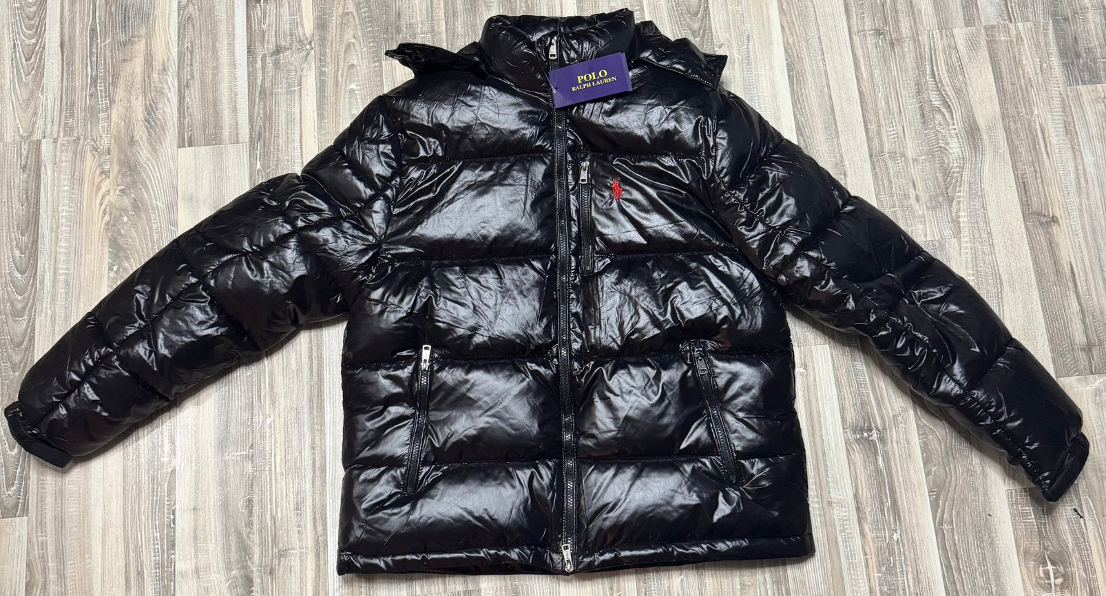 Polo Ralph Lauren Black Shiny Puffer Jack, Kleding | Heren, Ophalen of Verzenden, Nieuw, Maat 52/54 (L), Zwart