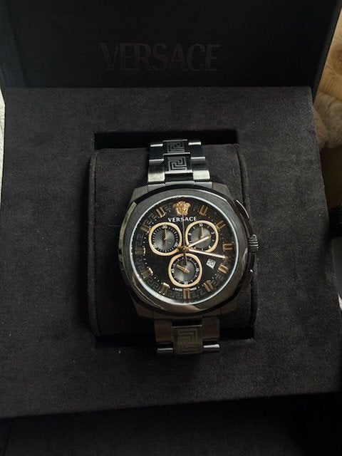 Versace Geo Chronograaf - Matzwart/Goud - Nieuwstaat, Ophalen of Verzenden