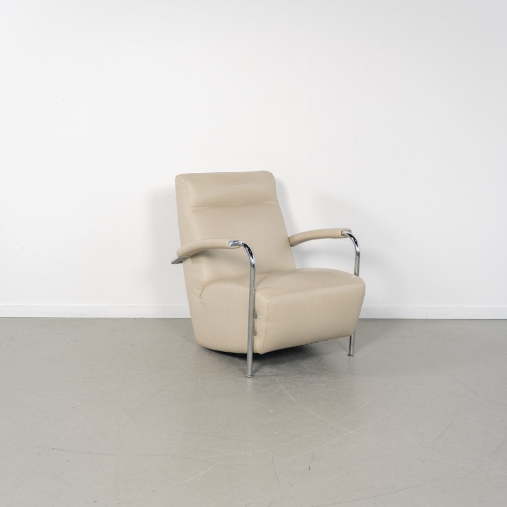 1x Leolux Scylla Fauteuil Wit Leer – Chroom