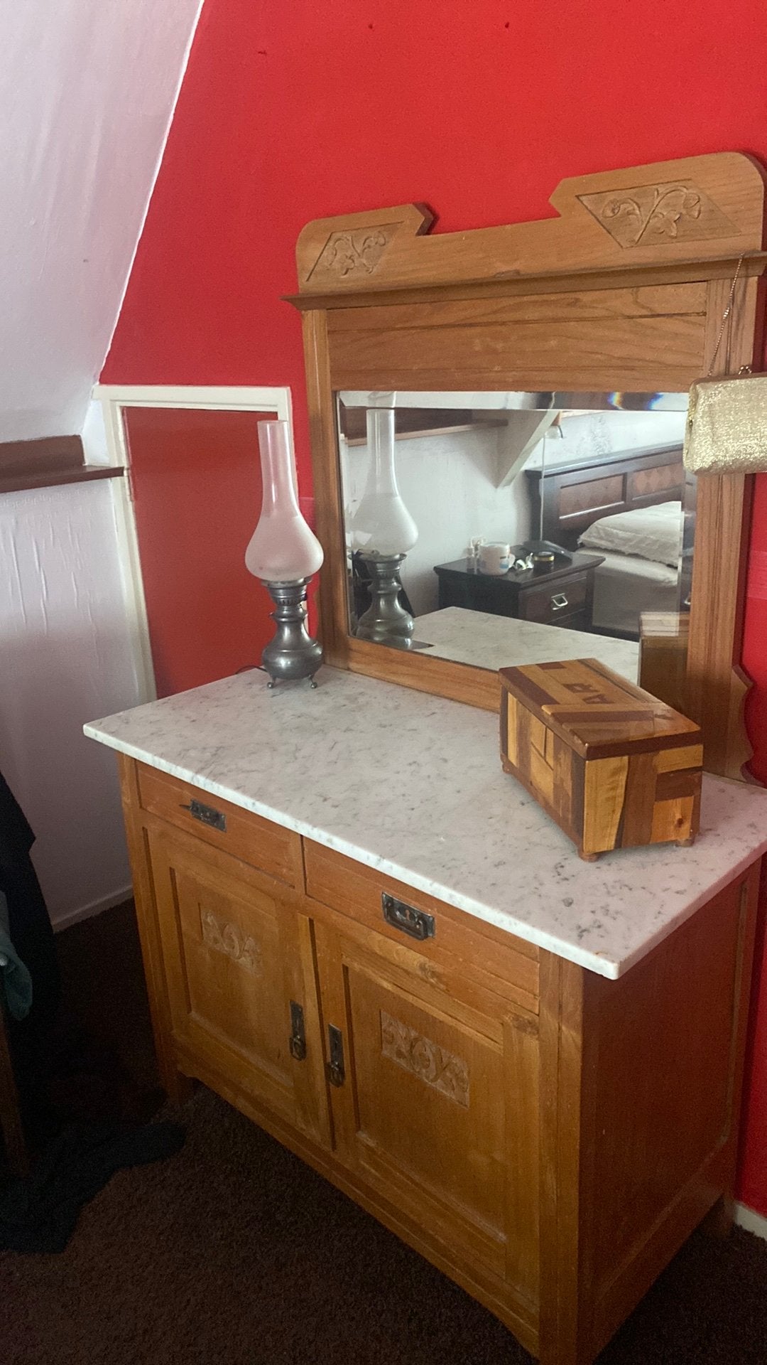 Toilettafel met echt marmeren blad en geslepenspiegel, Ophalen, 100 tot 150 cm, 150 tot 200 cm, Hout