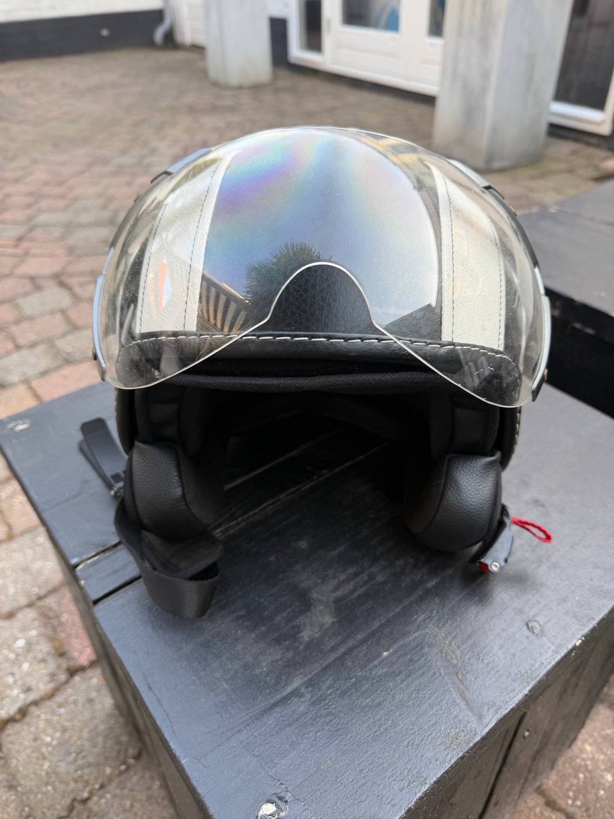 MT Scooterhelm maat M - Zwart/Wit met vizier, Fietsen en Brommers, Ophalen, Gebruikt, Medium