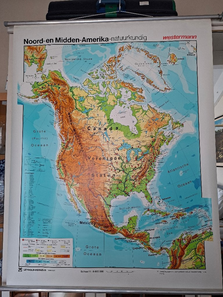 GROTE  LANDKAART  NOORD / MIDDEN  AMERIKA, Ophalen, Overige gebieden, 1800 tot 2000, Landkaart