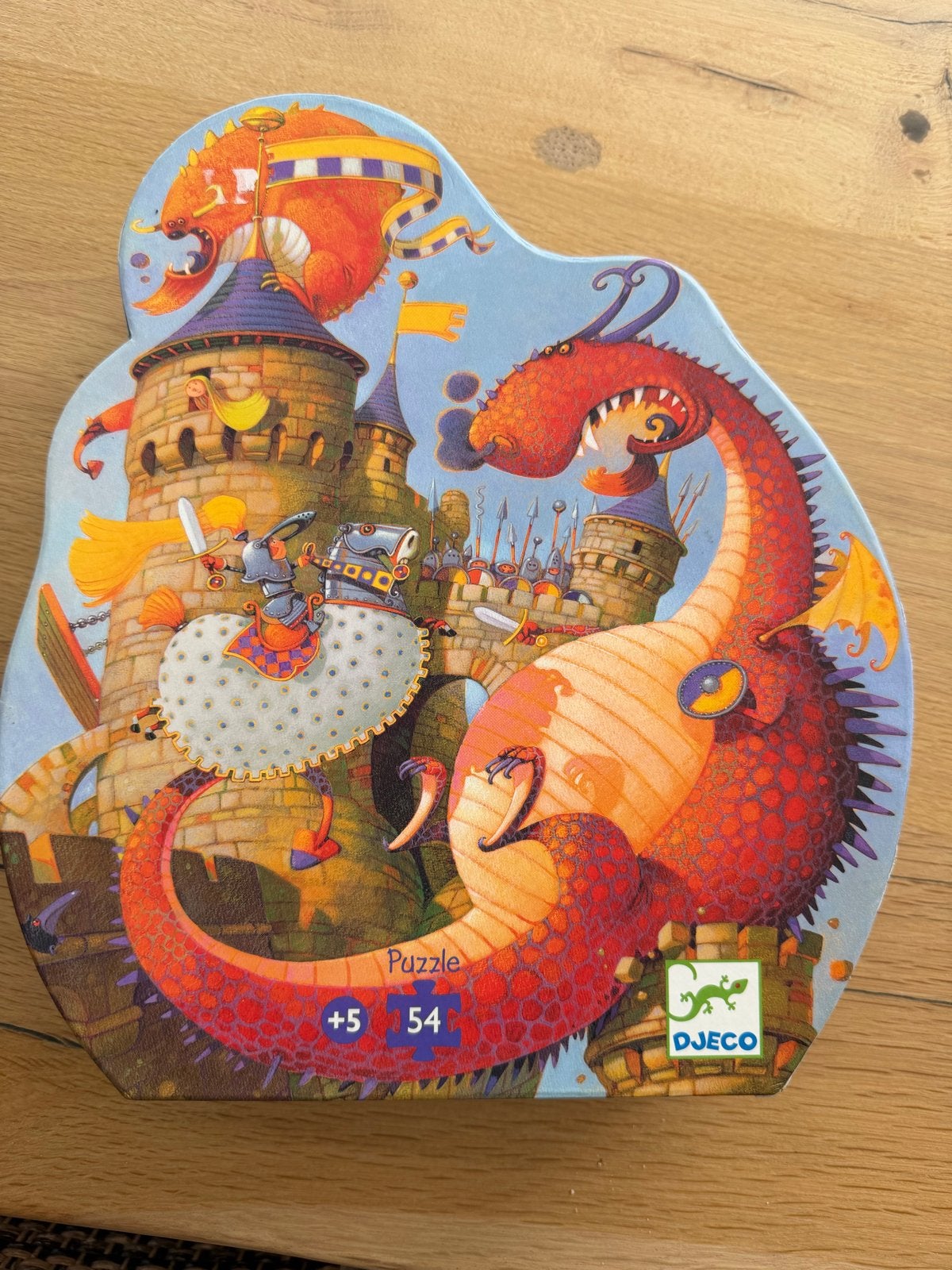 Djeco Draak en Ridder Puzzel 54 stukjes, Ophalen of Verzenden, Meer dan 50 stukjes, Gebruikt, 6 jaar of ouder