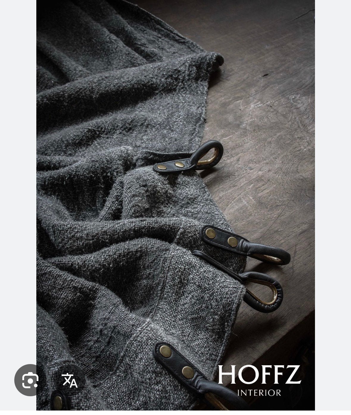 GEZOCHT;  Linnen gordijnen met leren lussen - Hoffz Interior, Gebruikt, 100 tot 150 cm, 200 cm of meer, Ophalen of Verzenden