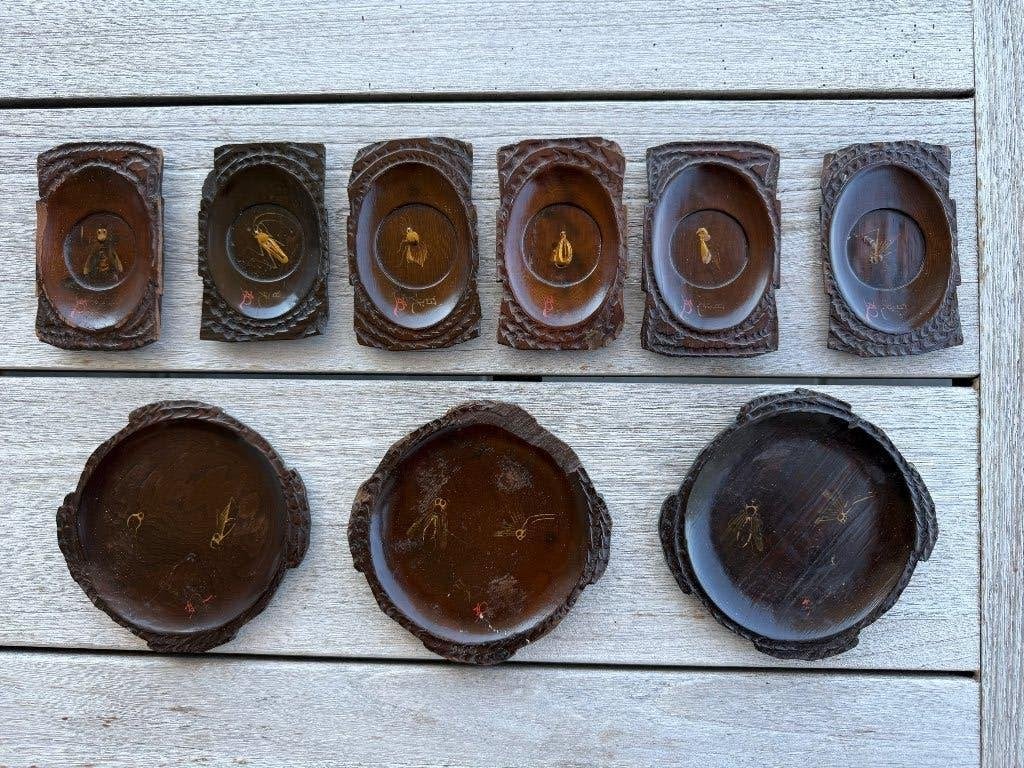 Antiek set houten schaaltjes insekten Aziatisch, Antiek en Kunst, Ophalen of Verzenden