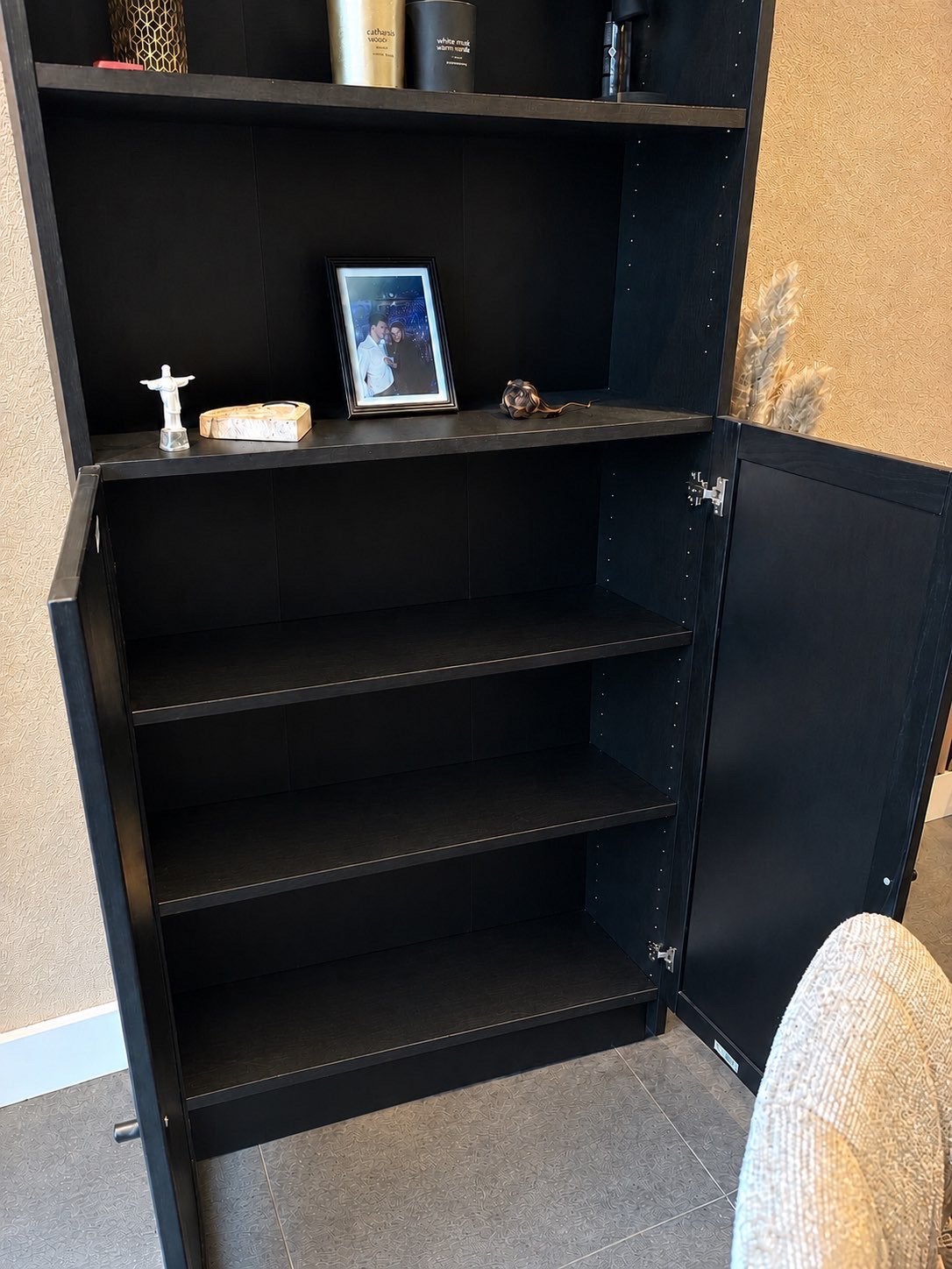 Boekenkast Billy/Oxberg zwart, Huis en Inrichting, Ophalen, Met deur(en), 200 cm of meer, Eikenhout