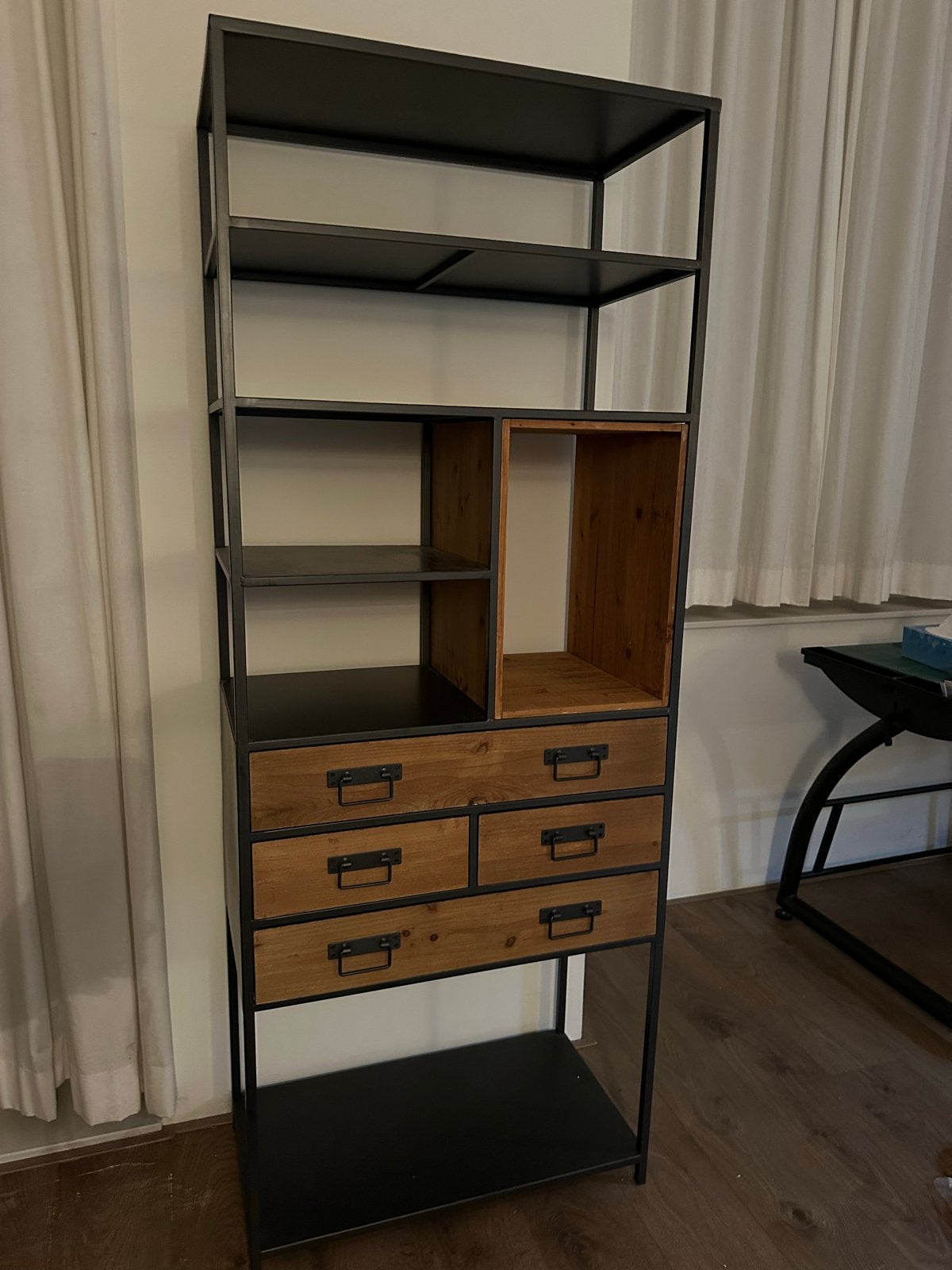 Industriële boekenkast/dressoir metaal en hout - Loods 5, Ophalen, 200 cm of meer, 50 tot 100 cm, Zo goed als nieuw