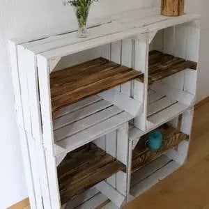 Unieke kast van fruitkisten - Wit met houten planken, Ophalen, Gebruikt