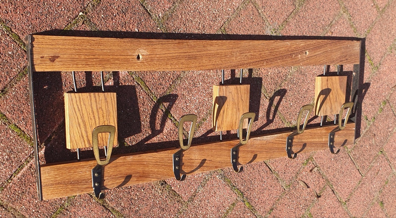 Vintage Mid-Century Kapstok – Schuifbare Haken (Eiken/Teak), Wandkapstok, Gebruikt, Ophalen of Verzenden, Minder dan 100 cm