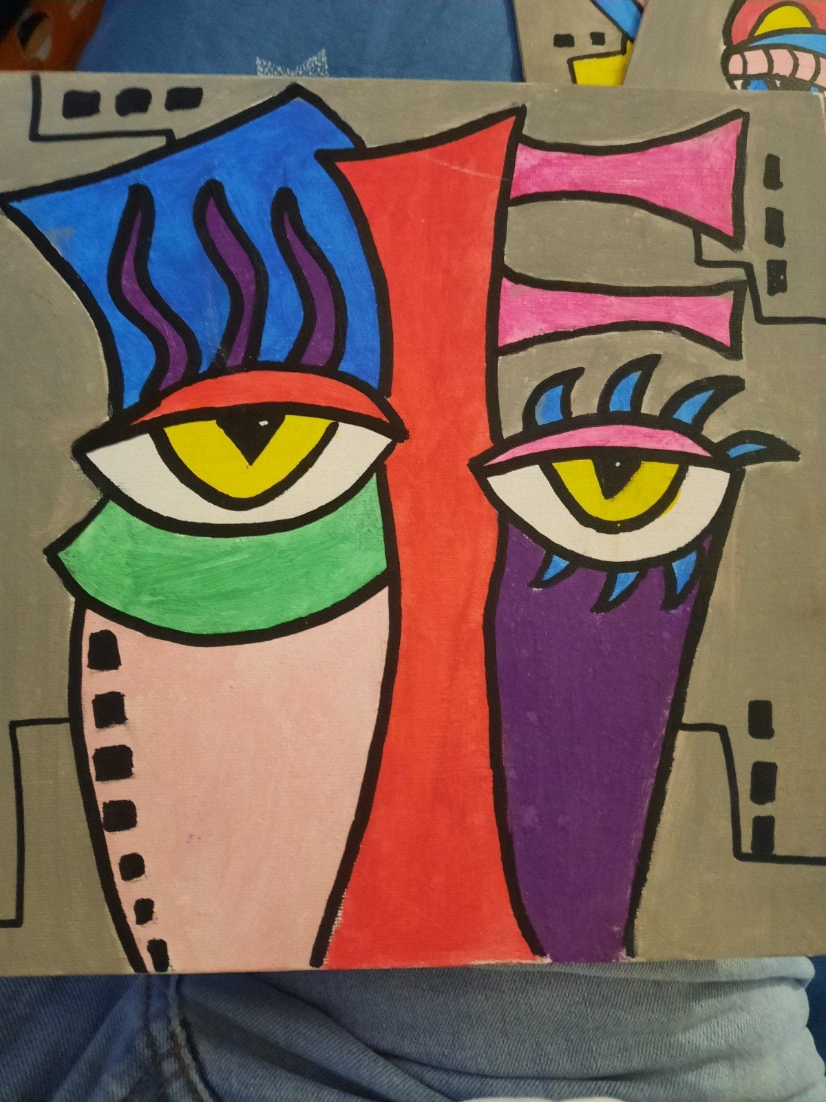 Abstract Kunstwerk: Kleurrijk Gezicht op Canvas, Ophalen of Verzenden