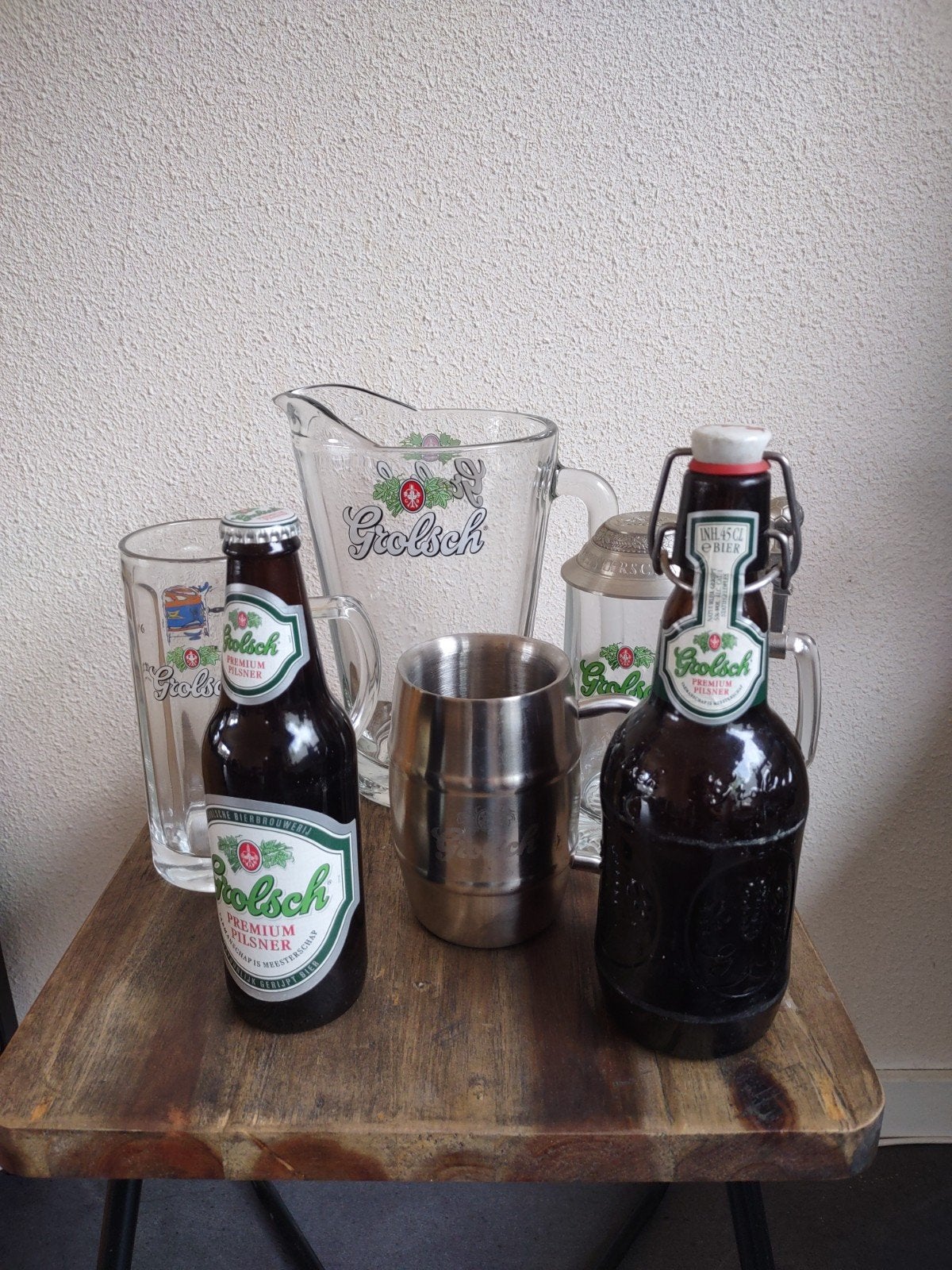 Grolsch verzameling: flessen, glazen en pul, Verzamelen, Ophalen of Verzenden, Gebruikt