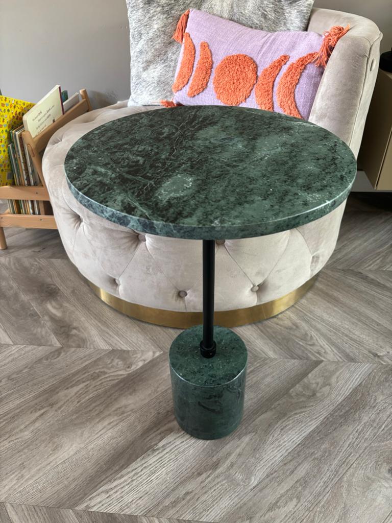 Groene marmeren bijzettafel (øxh) 37x58 cm, Huis en Inrichting, Tafels | Bijzettafels, Overige materialen, Minder dan 55 cm, Rond