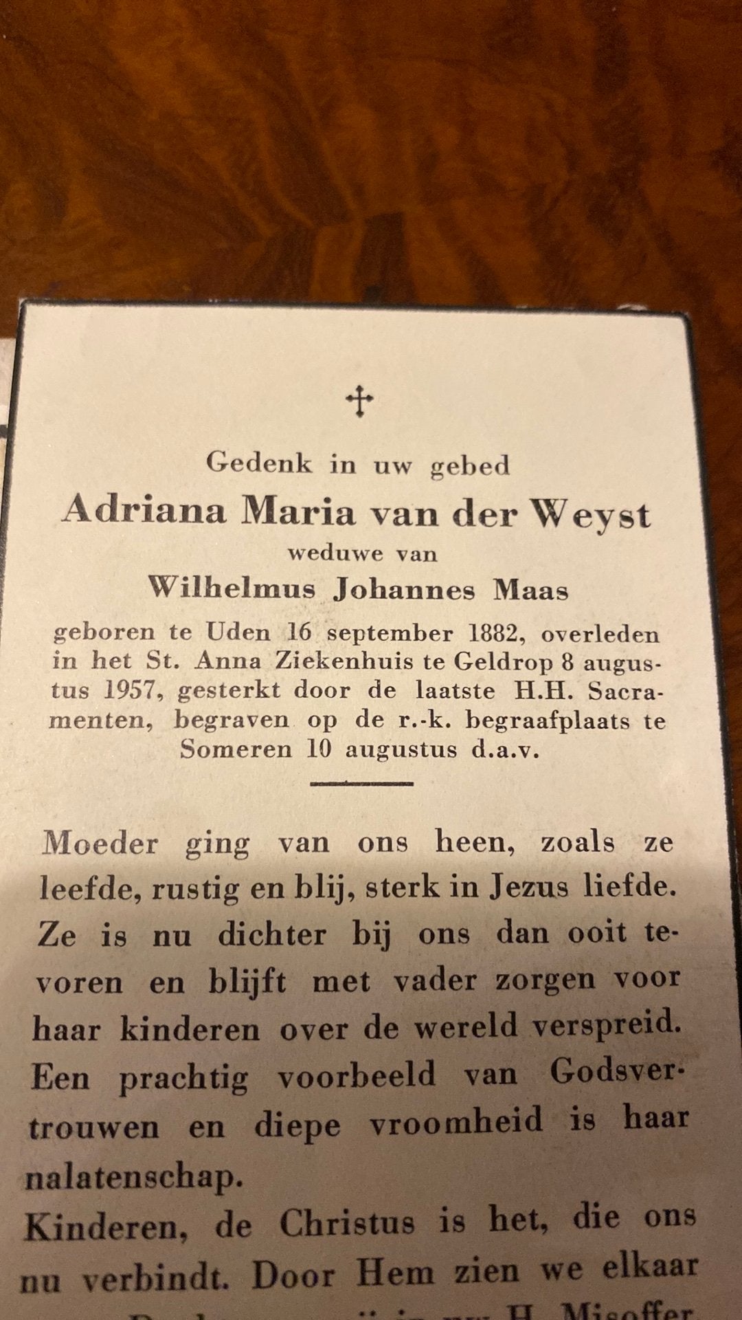 AM Maas - vd Weijst 1882 Uden 1957 Geldrop Someren, Ophalen of Verzenden