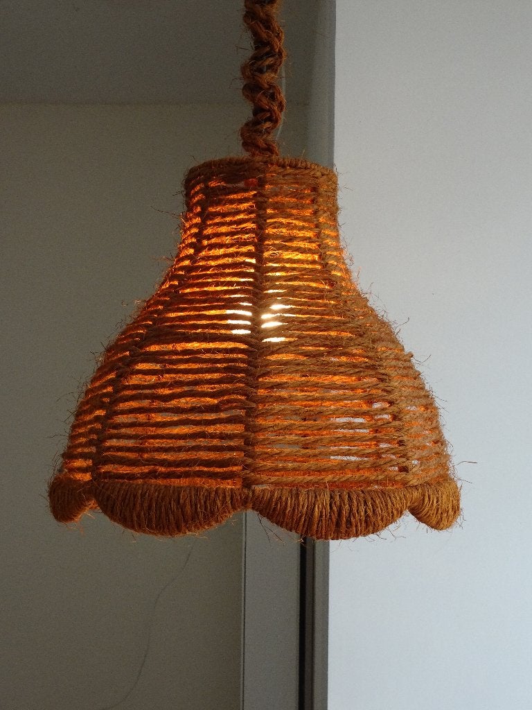Vintage gevlochten hanglamp handgemaakt, Ophalen of Verzenden