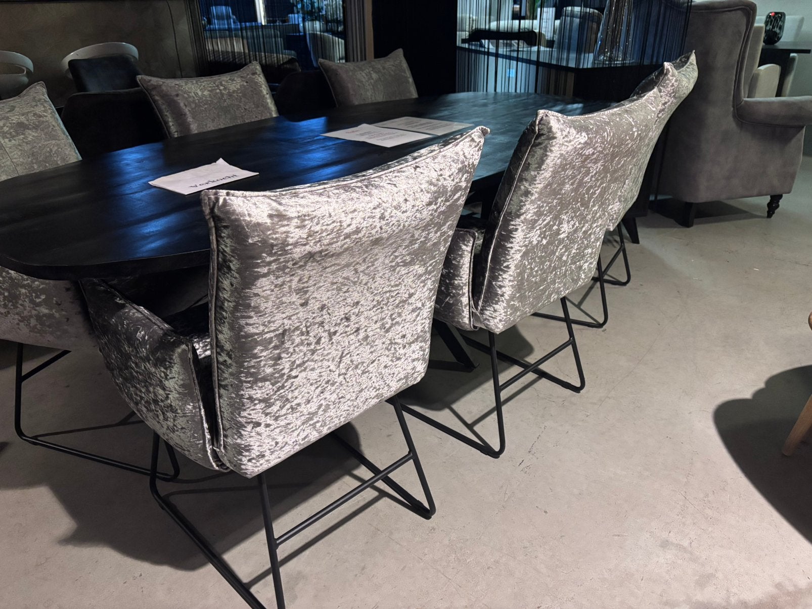 Set 6 stoelen Glitzz zilver showroom opruiming, Ophalen of Verzenden, Zo goed als nieuw, Stof