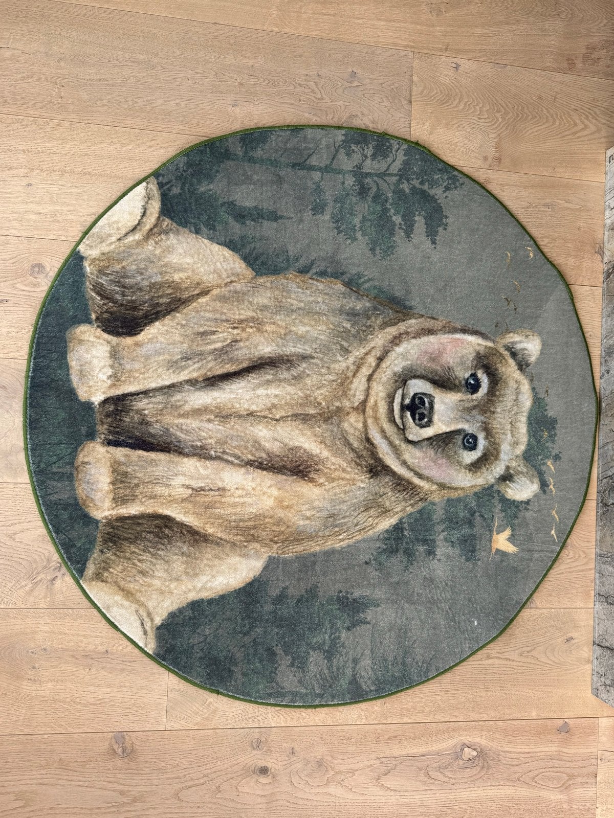 POESPAS Rond Vloerkleed met Beer Print, Groen, Rond, Ophalen of Verzenden, Zo goed als nieuw