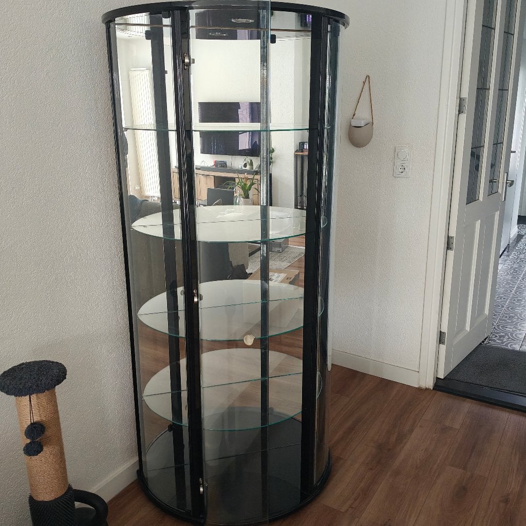 Glazen vitrine kast, half rond, jaren 90 - vintage, Ophalen
