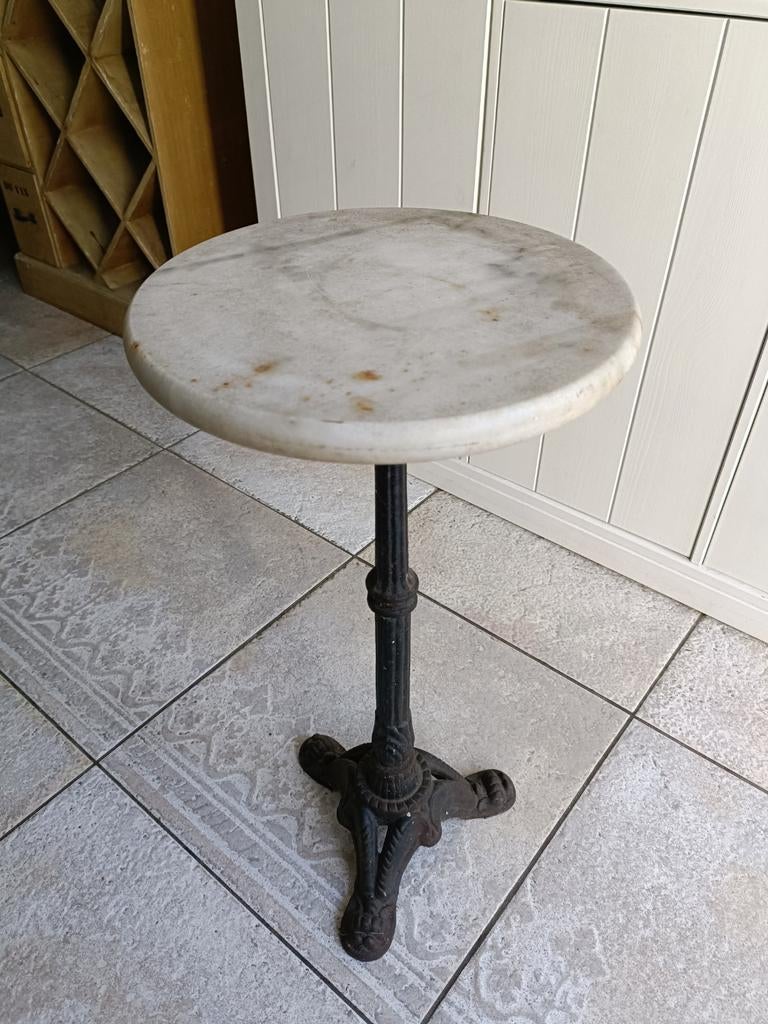 Vintage bijzettafel met marmeren blad en gietijzeren poot, Ophalen