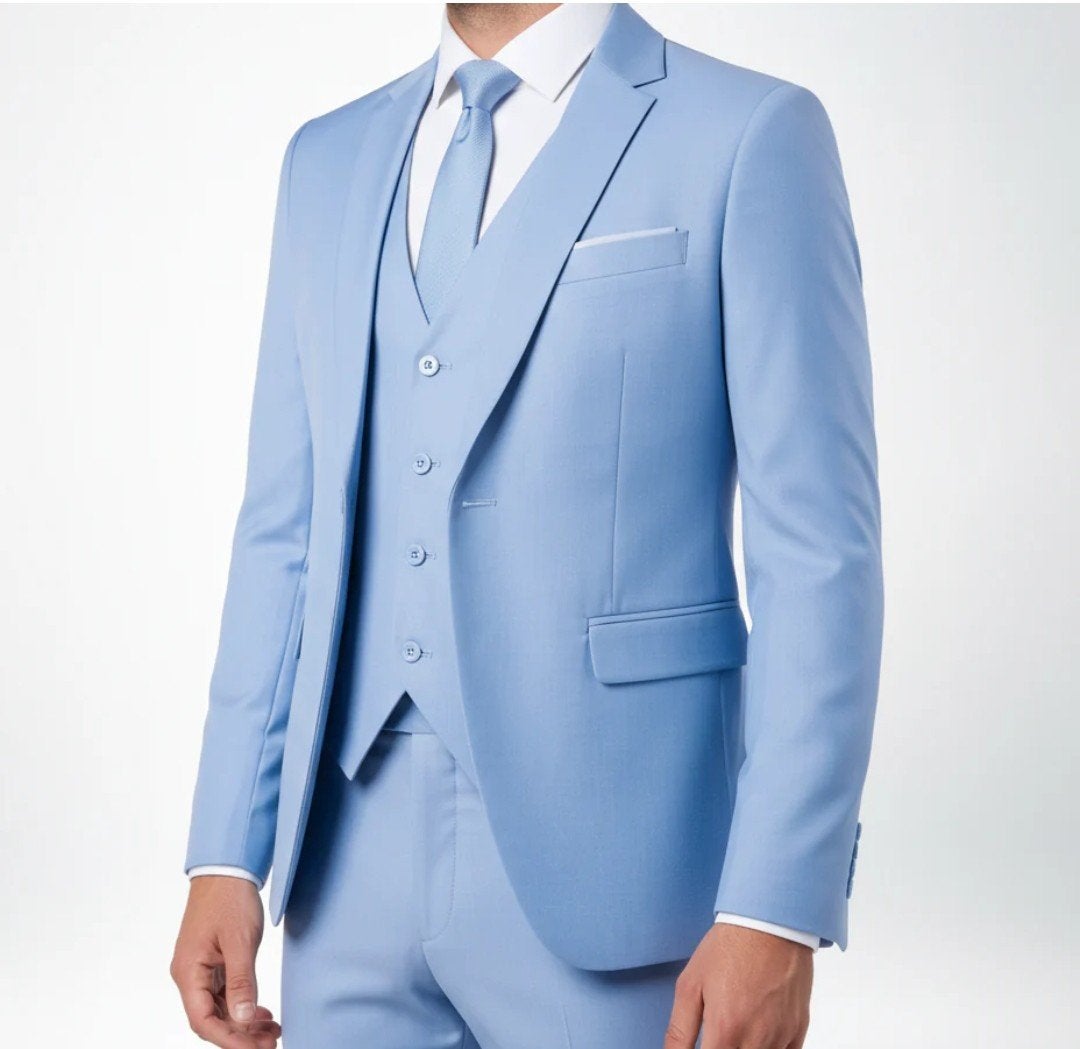 Nieuw 3 delig pak baby blauw kostuum, Ophalen of Verzenden, Nieuw, Maat 46 (S) of kleiner, Blauw