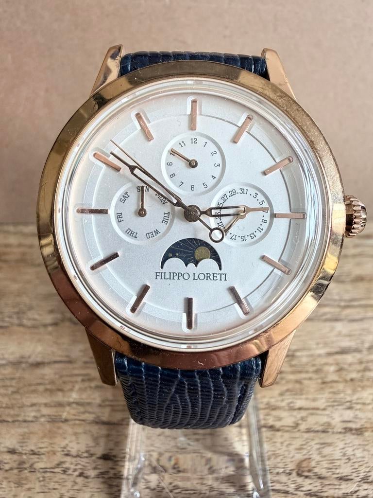 Filippo Loreti Moonphase te koop., Sieraden, Tassen en Uiterlijk, Horloges | Heren, Overige merken, Leer, Staal, Polshorloge