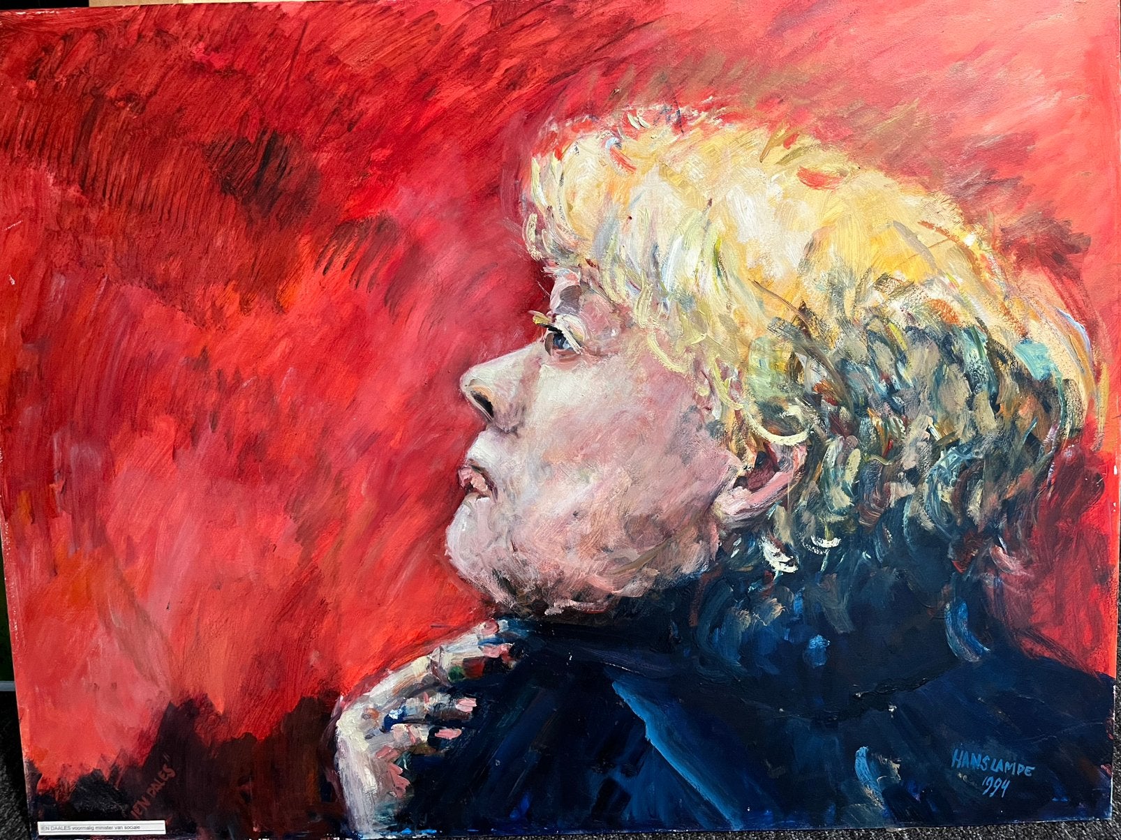 Hans Lampe (1994) — Portret van minister Ien Dales —olieverf, Antiek en Kunst, Kunst | Schilderijen | Klassiek, Ophalen of Verzenden